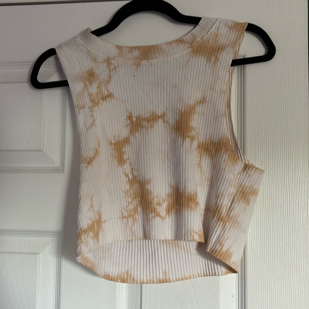 Tie Dye Aerie White and Brown Halter Tank Top | Size L